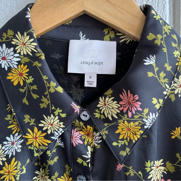 Cinq à Sept Jacey Floating Daisies Shirtdress High Low in Black Multi Size 8 - Picture 4 of 12
